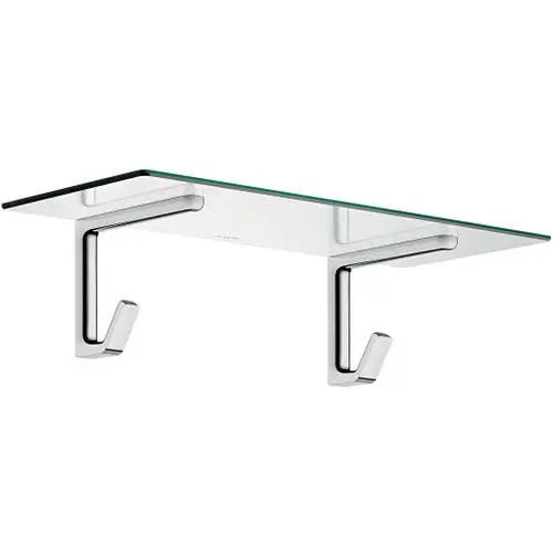 Glasablage mit zwei Halterungen aus verchromtem Metall, designed von AXOR, zur Wandmontage geeignet.